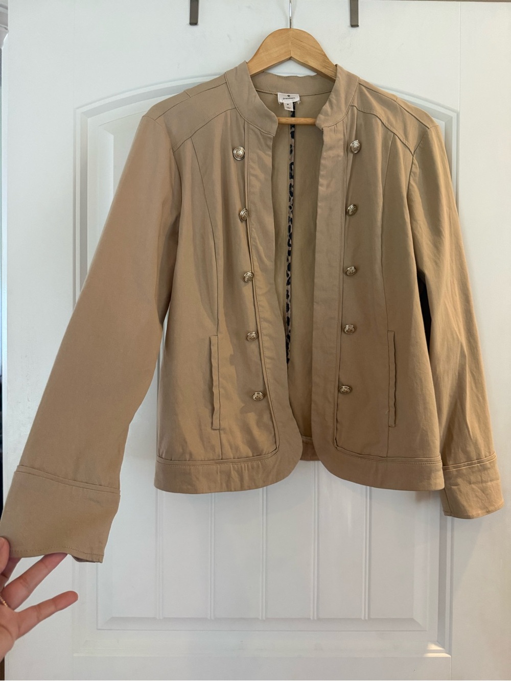 Dress Barn M Tan Open Front Button Accent Jacket/Blazer